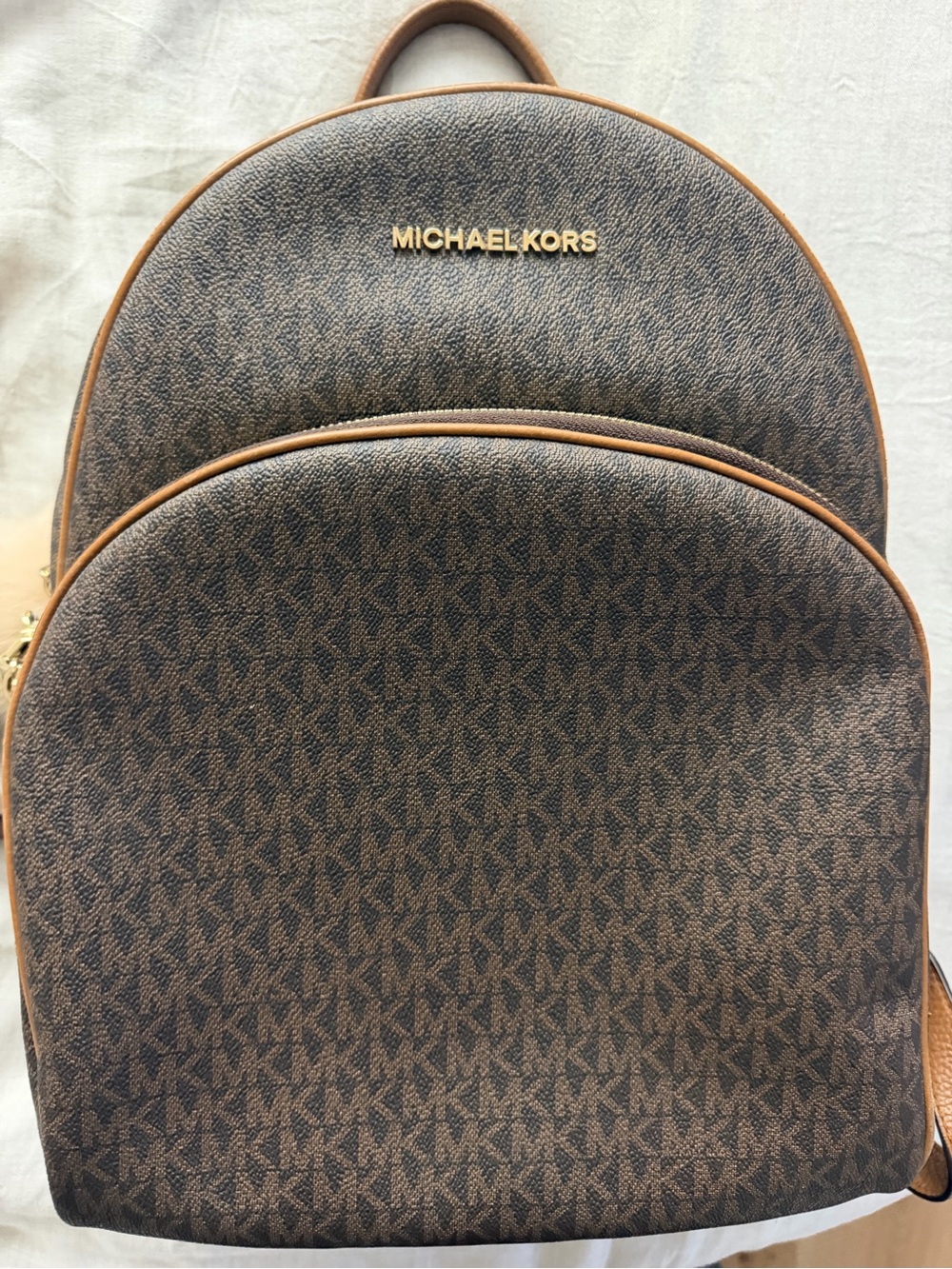 Michael Kors Brown Monogram Backpack with Tan Trim